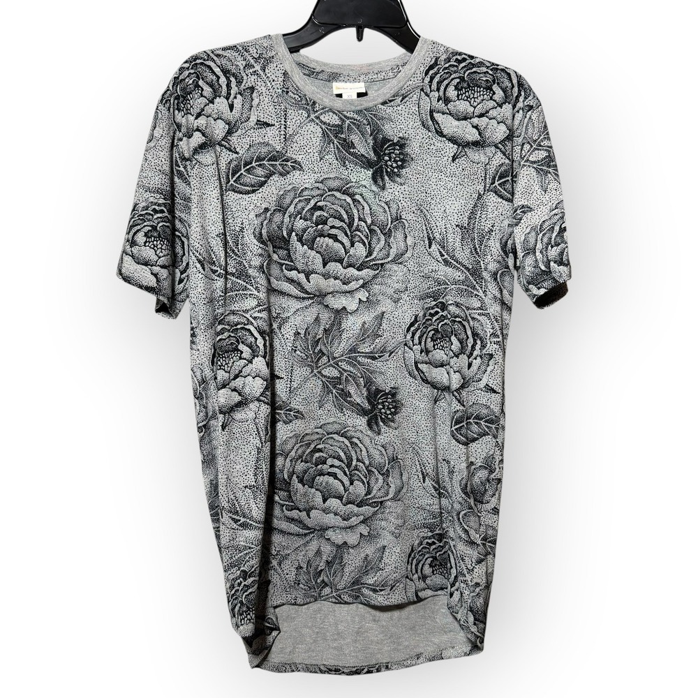 LuLaRoe Womens XS‎ Gray Black Floral Print Short Sleeve T-Shirt Tee Top